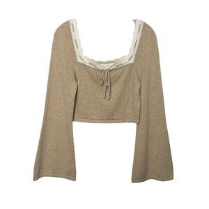 Dee Elly Sweater Cropped Womens Large Beige Bell Sleeve New WOT